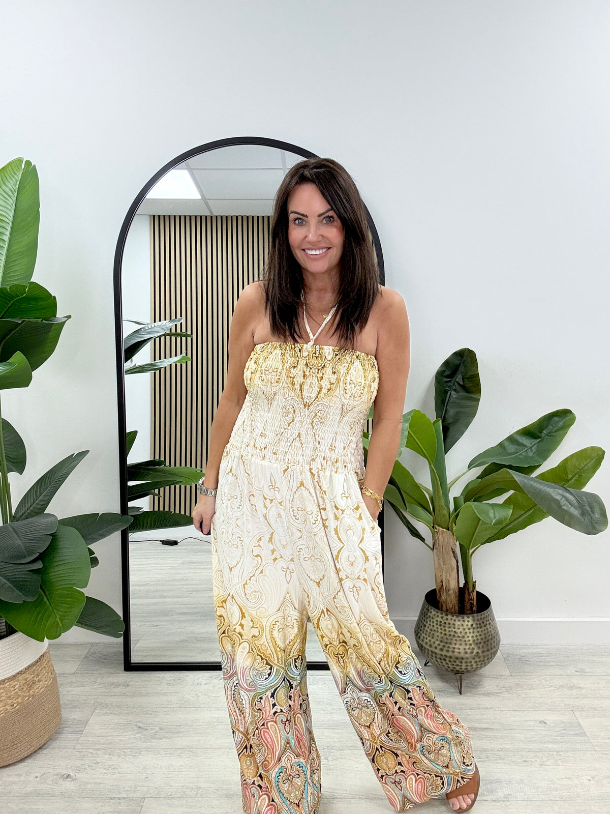 The Mediterranean Bardot Jumpsuit - Stone
