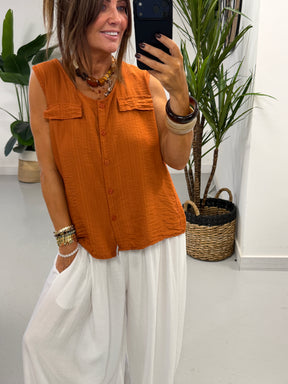 Crinkle Utility Top - Rust