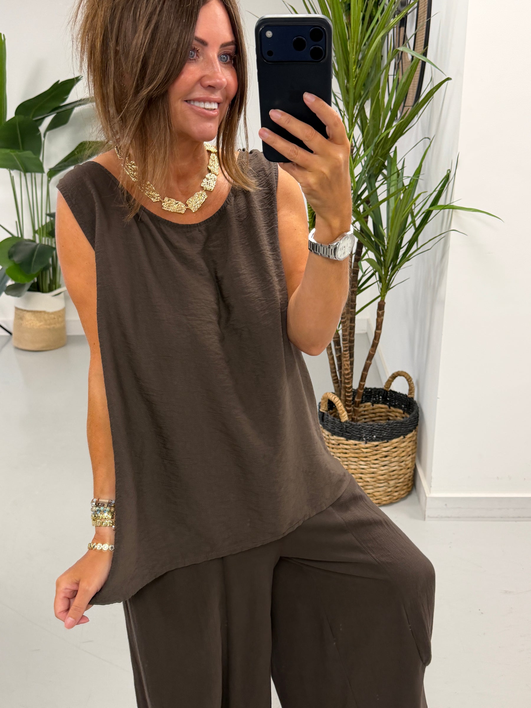 Sorrento Crochet Back Top - Chocolate