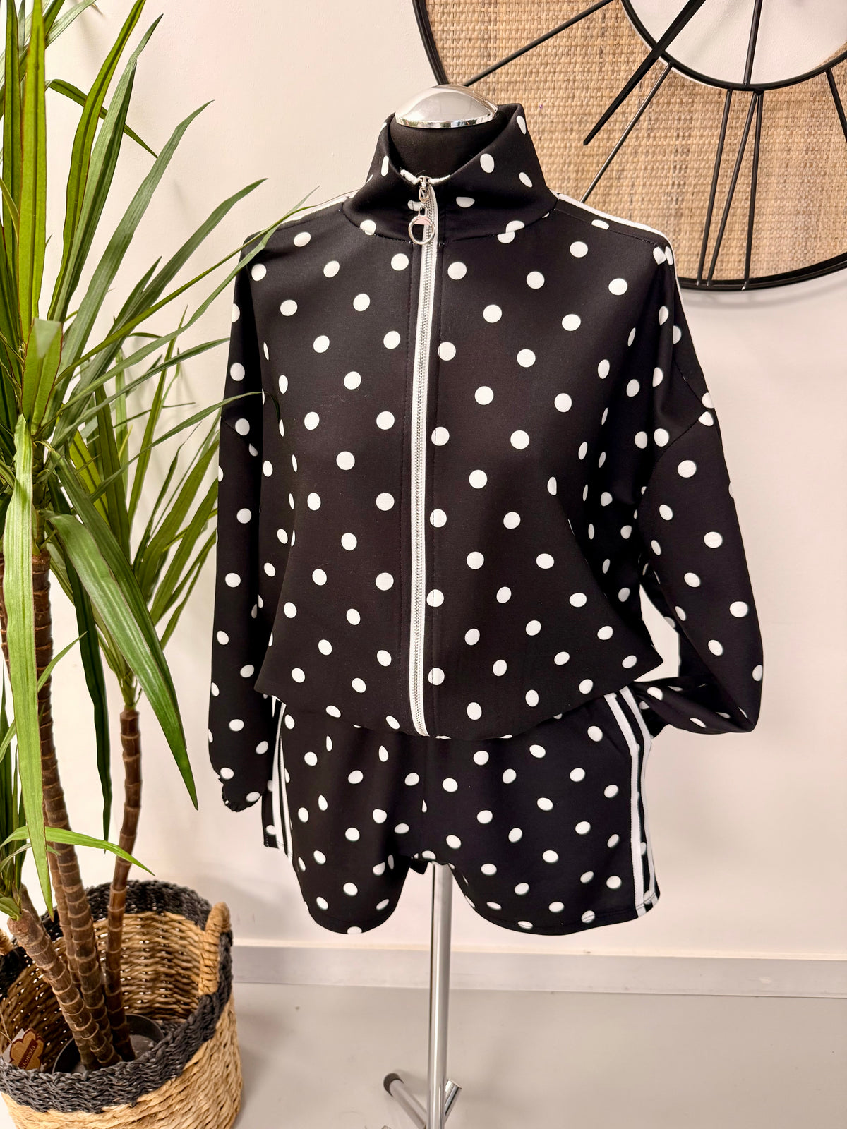 The Polka Stripe Short Set - Black/White