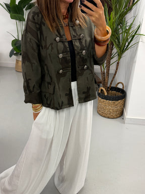 Camo Denim Military Jacket - Dark Khaki