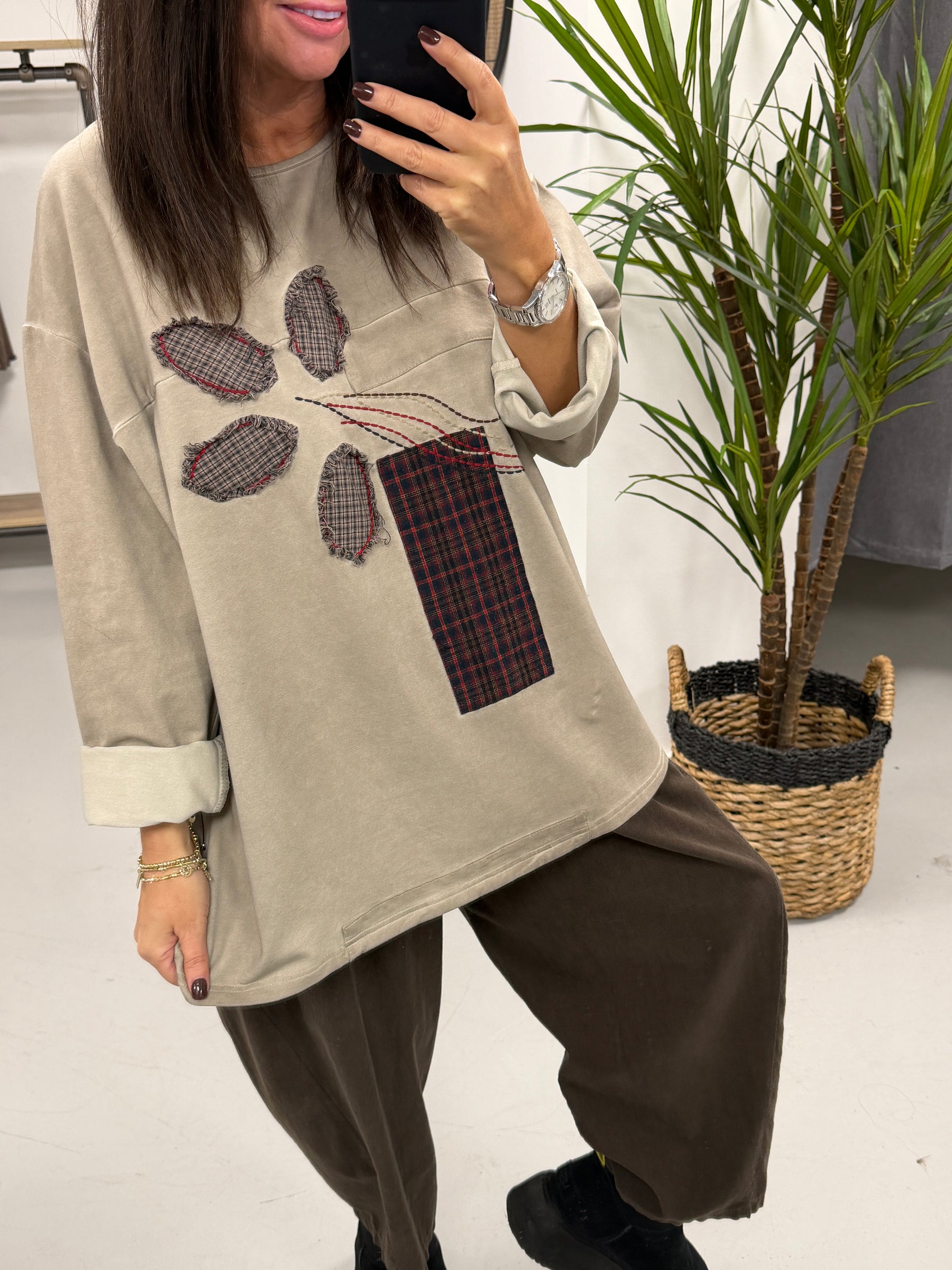 The Check Petal Patch Acid Wash Jersey - Stone