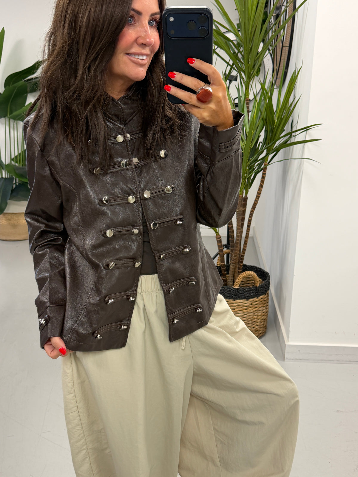 Fitted Soft Touch Military Jacket - Chocolate (12-16)
