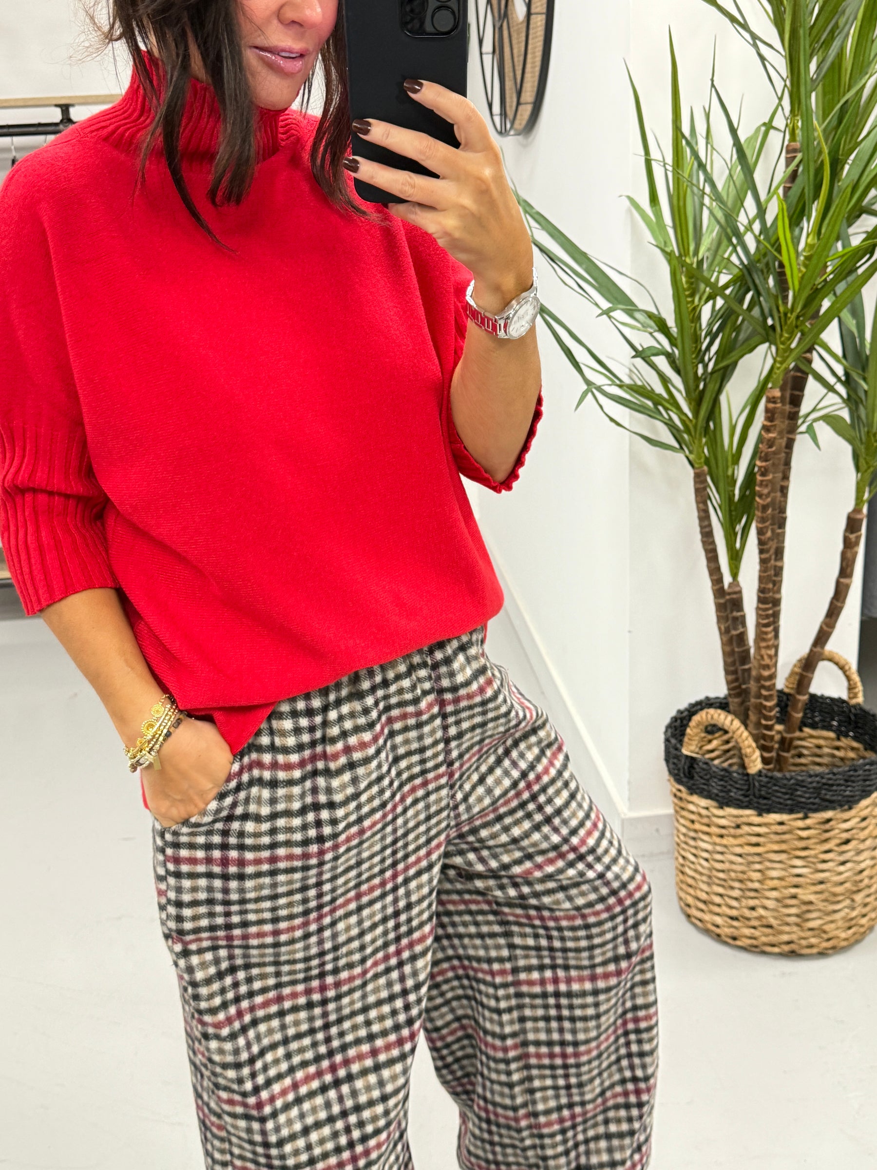 Crop Sleeve Knit - Red