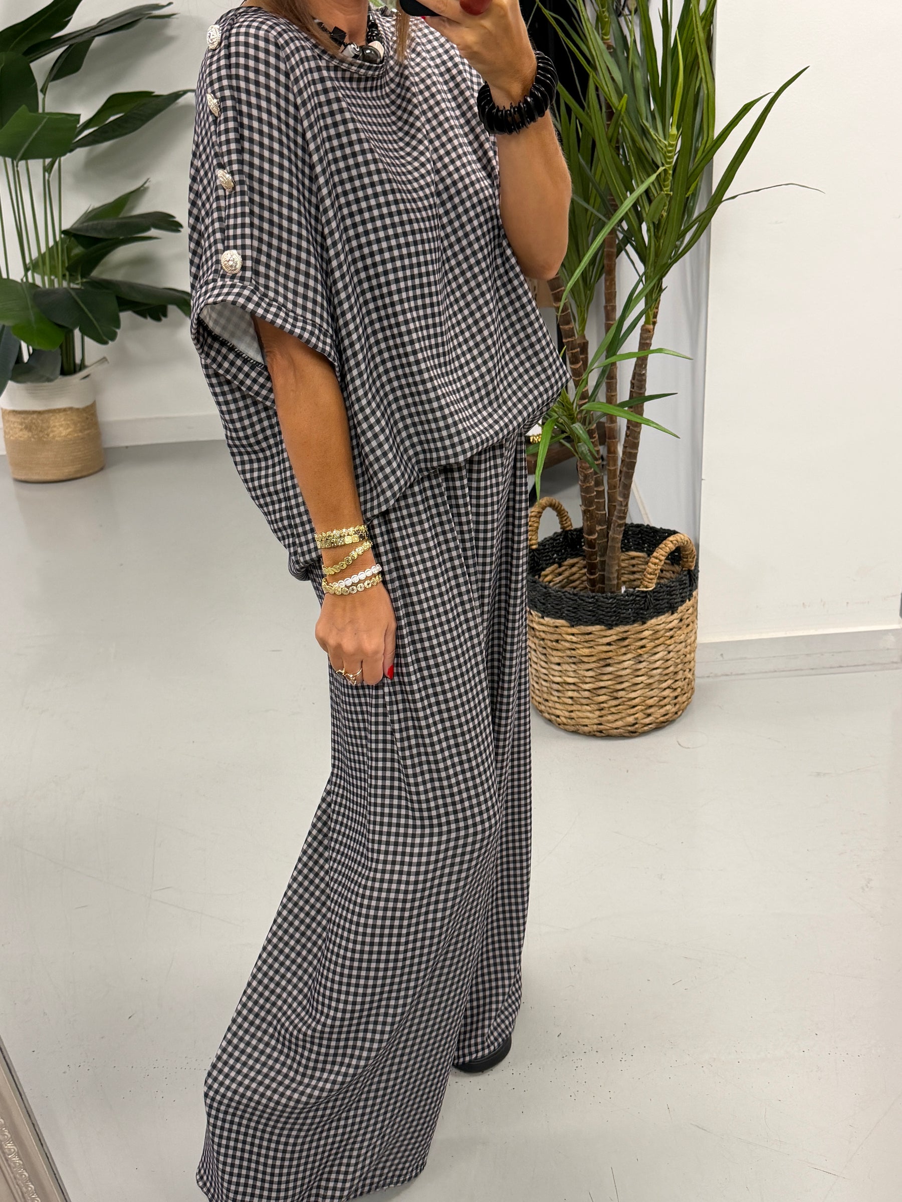 Gingham Military Two Piece - Black