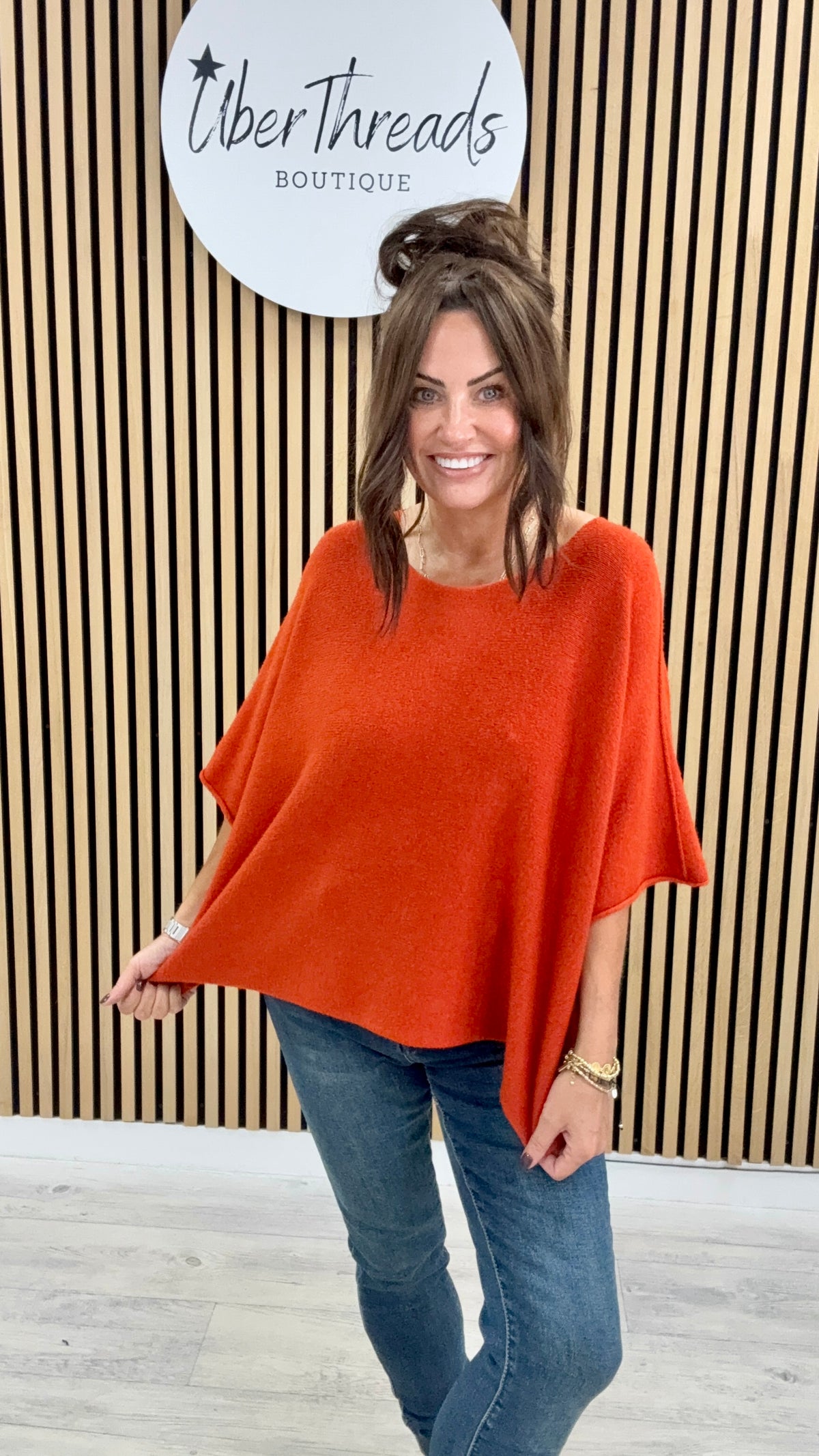 Gracie Crop Sleeve Knit - Burnt Orange