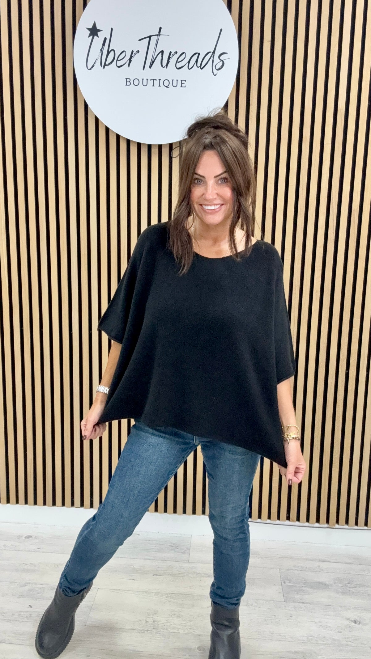Gracie Crop Sleeve Knit - Black