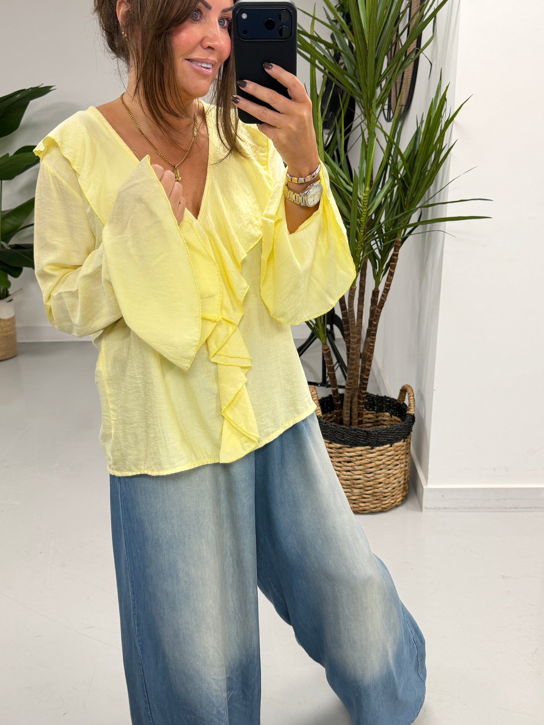 Ibiza Frill Blouse - Lemon