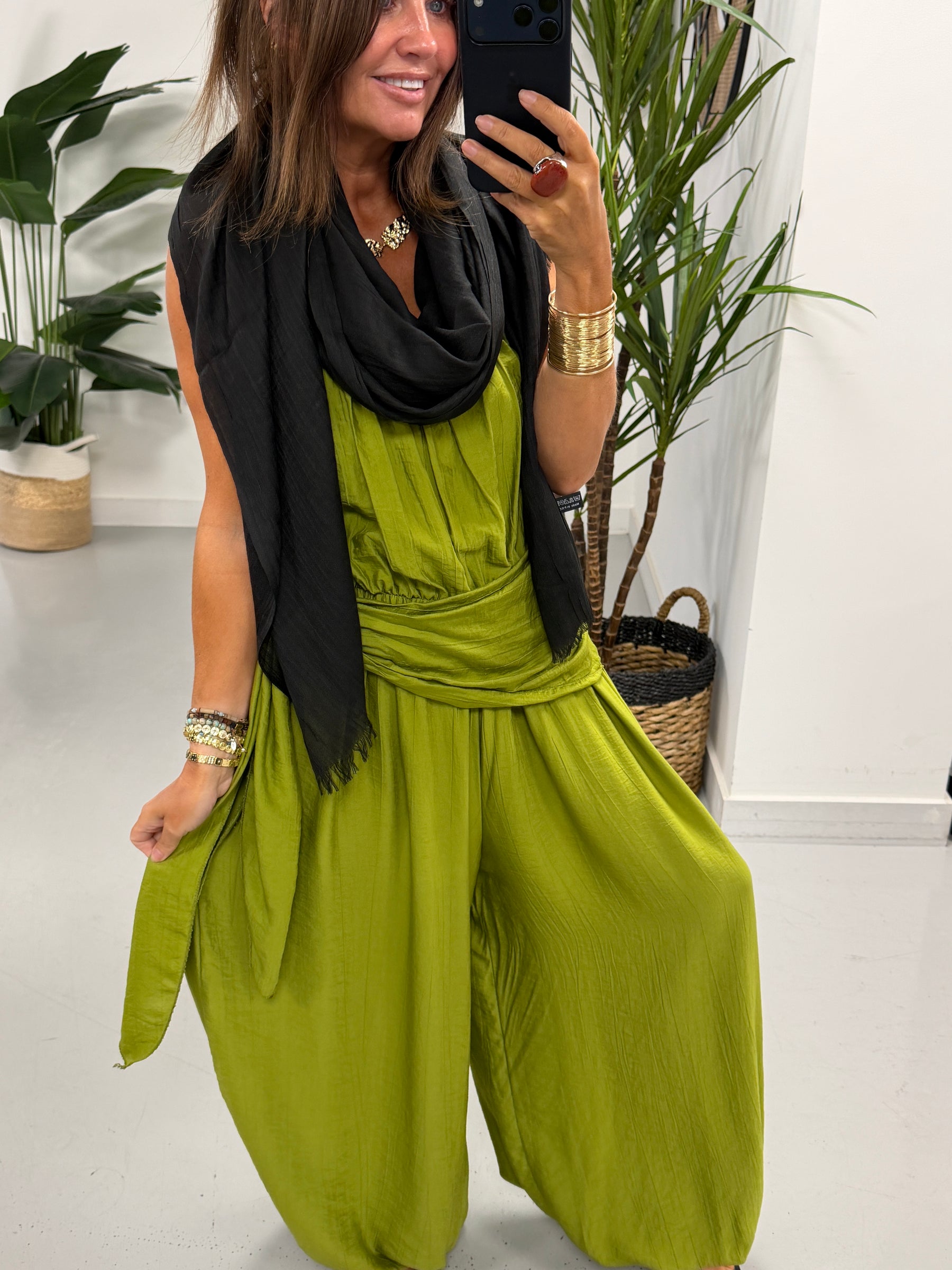 Wrap Crinkle Balloon Jumpsuit - Pistachio