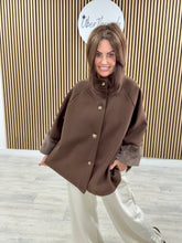 Faux Fur Sleeve Swing Jacket - Chocolate