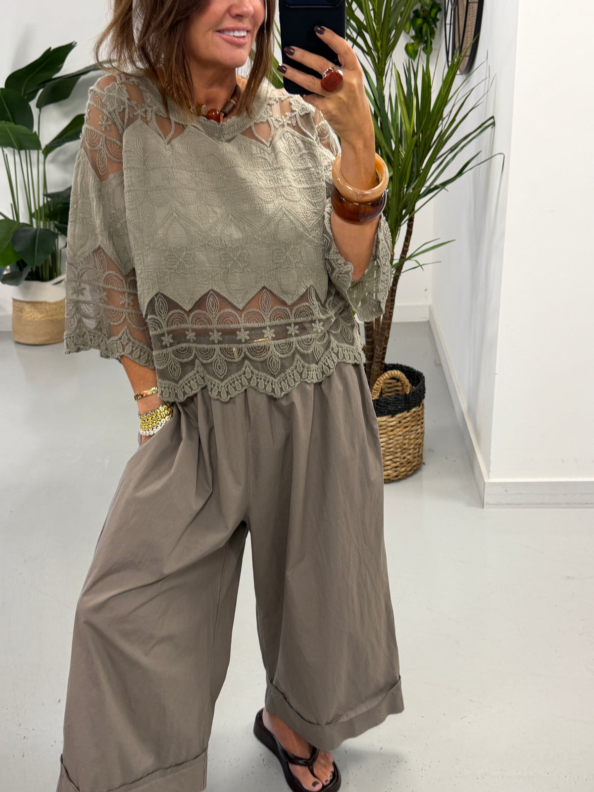 Seville Lace Top - Taupe