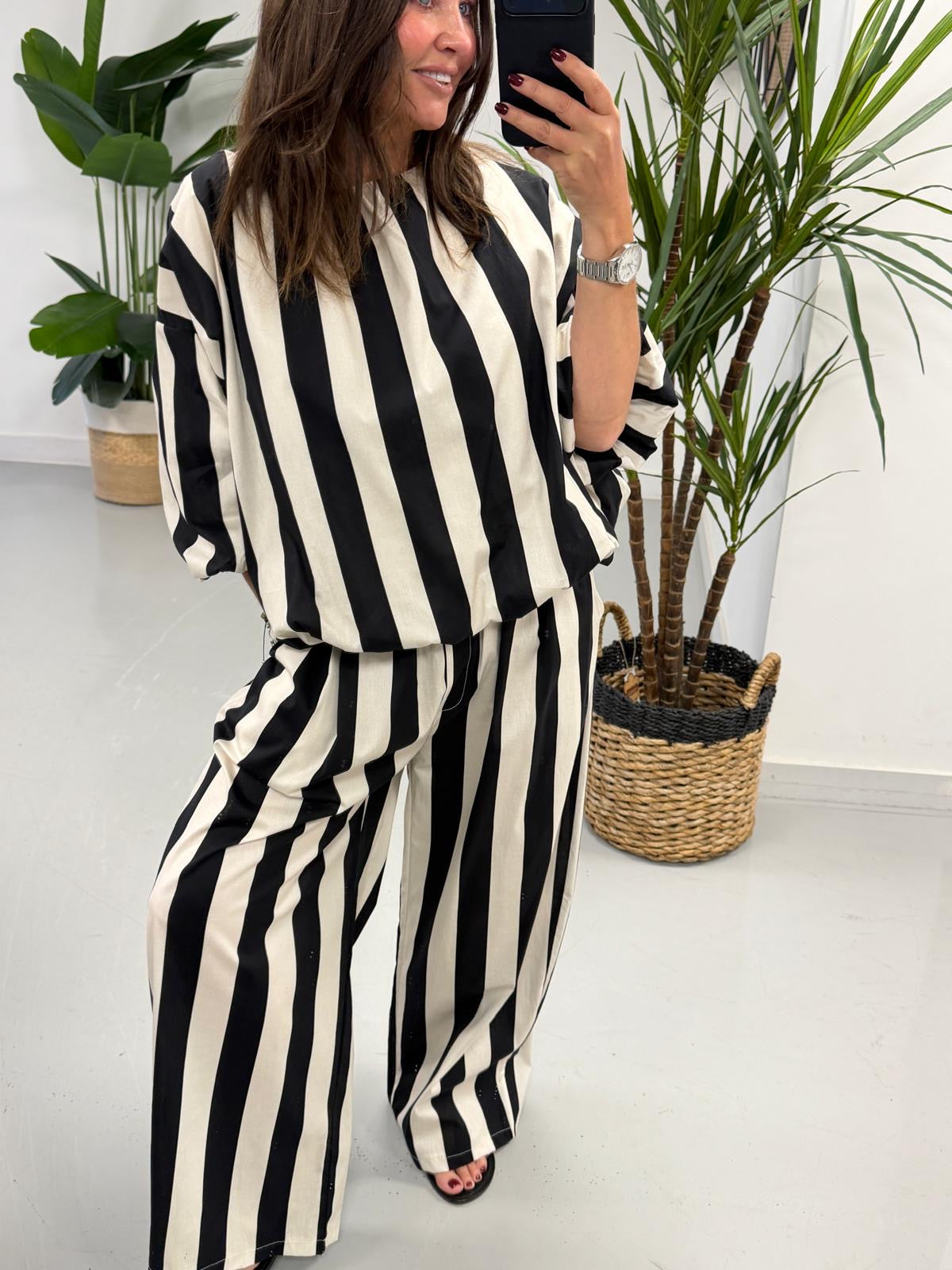 Sugar Rush Bubble Stripe Top - Black/Cream