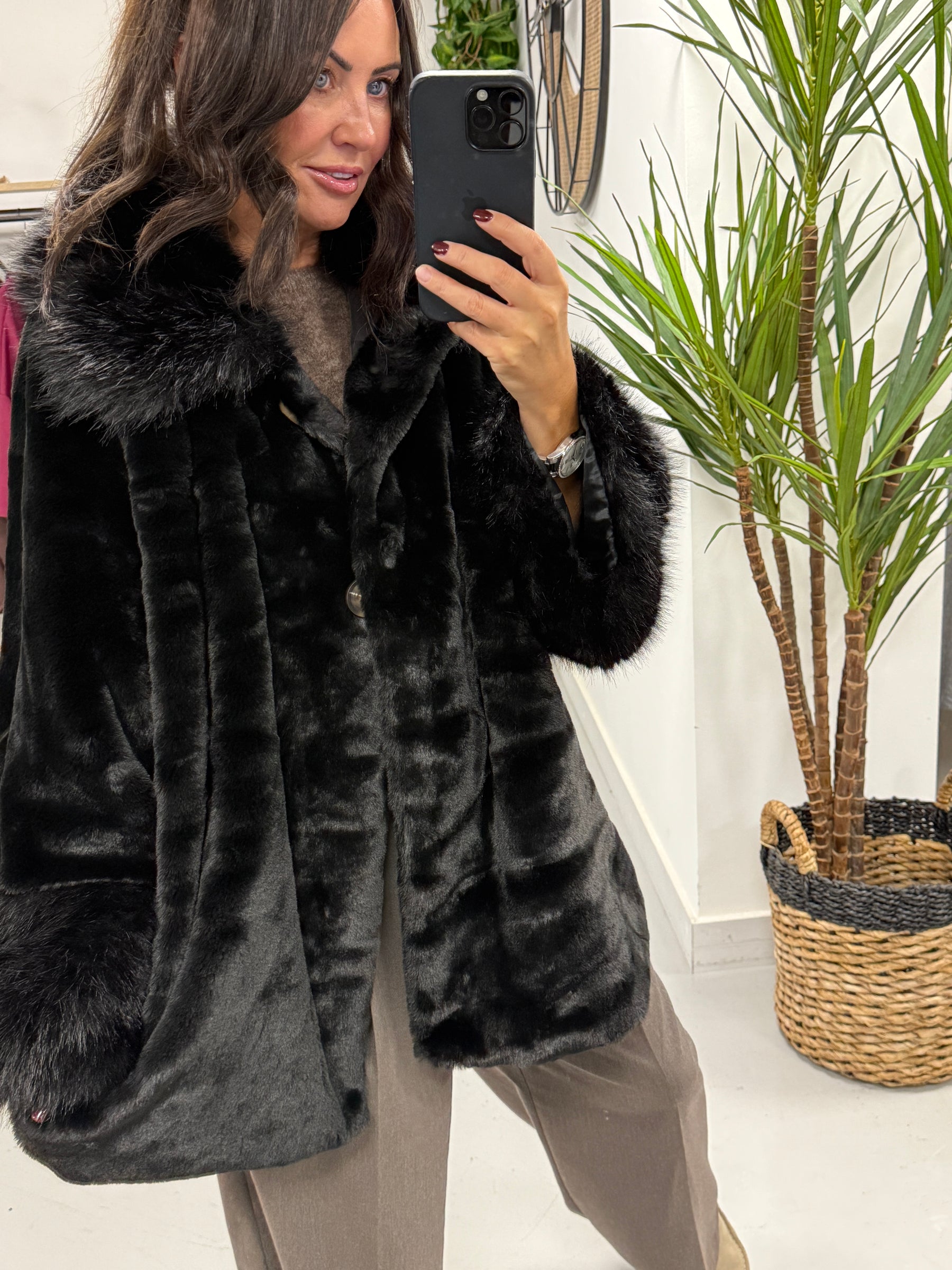 Kensington Faux Fur Swing Jacket - Black