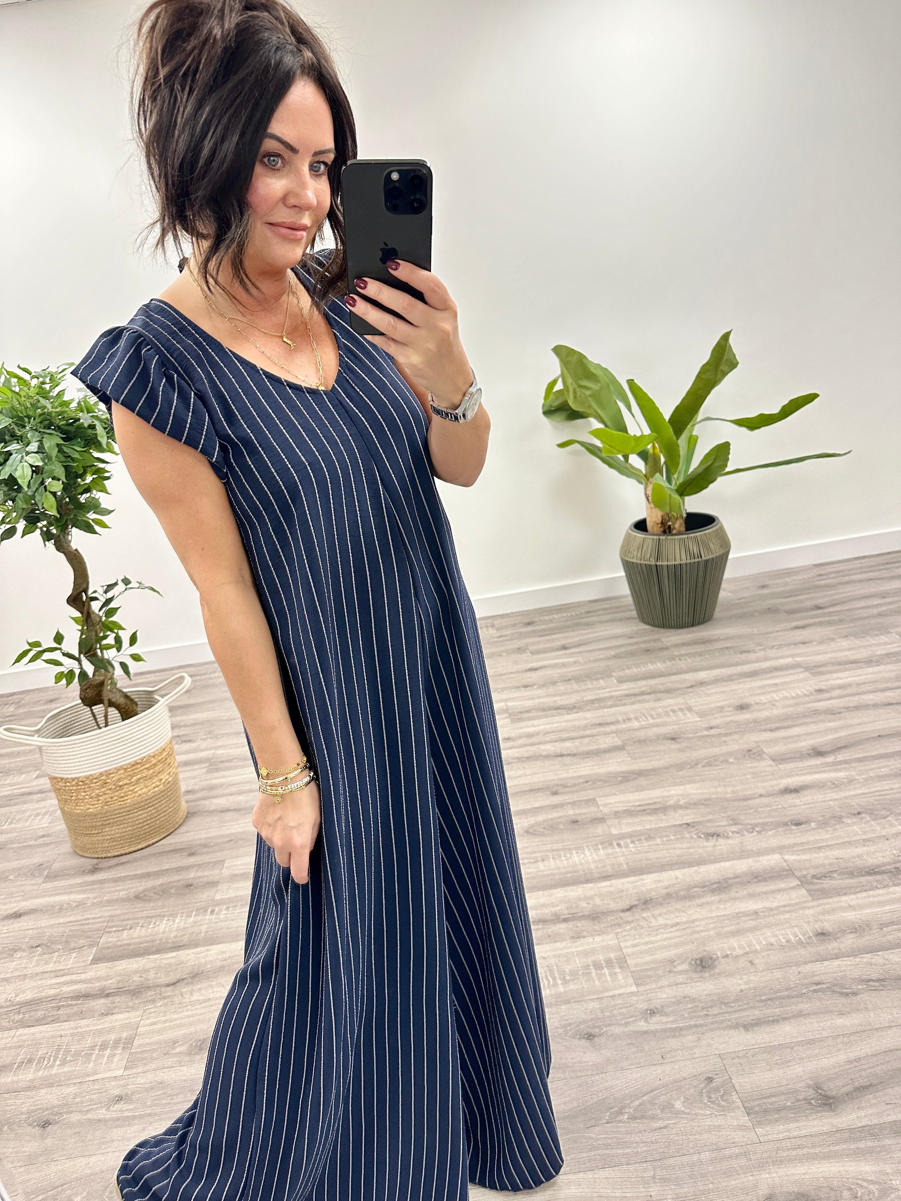 The Pinstripe Jumpsuit - Navy
