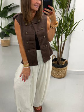 Velour Military Waistcoat - Chocolate