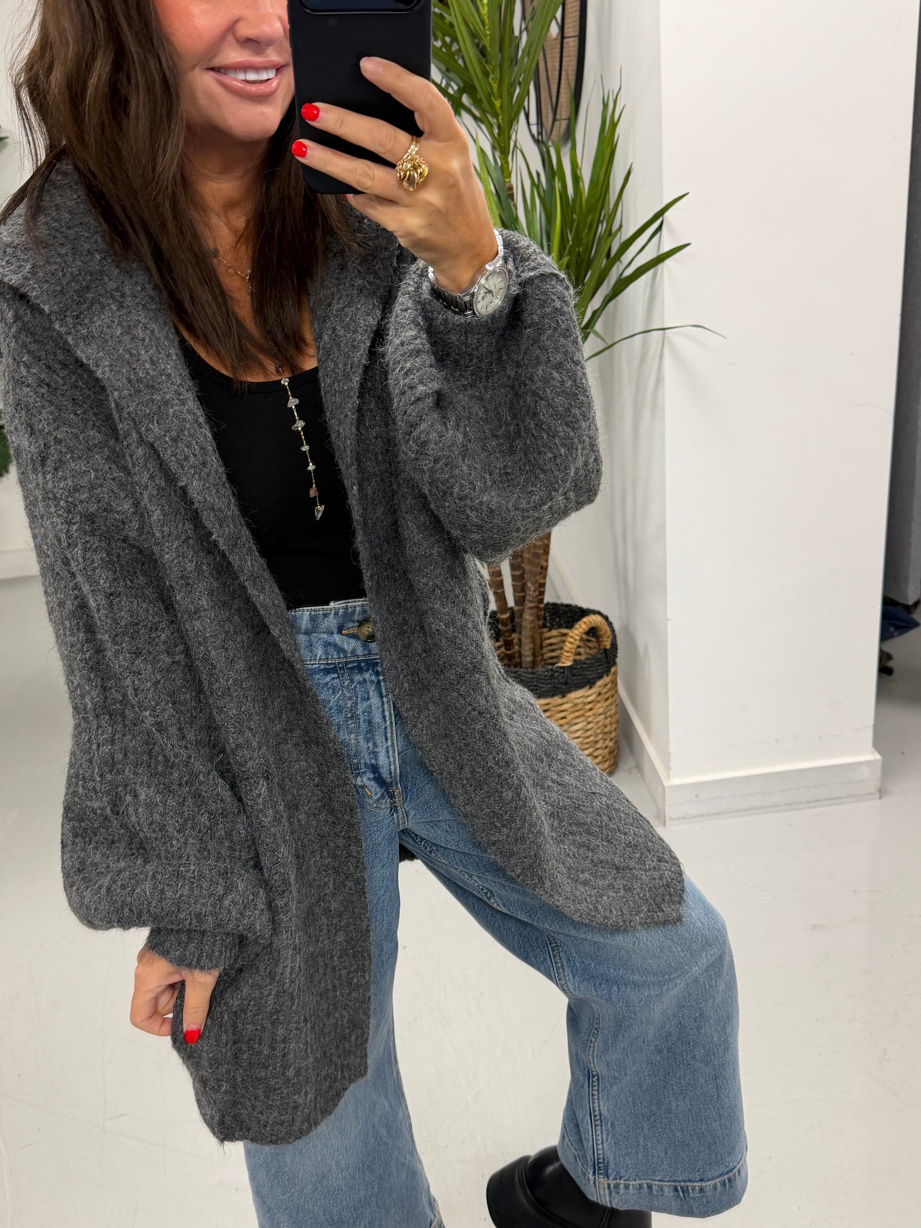 Slouchy Hooded Cardigan - Grey (Size 10-16)