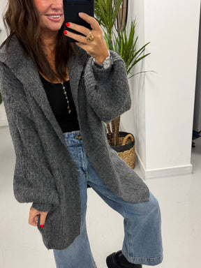 Slouchy Hooded Cardigan - Grey (Size 10-16)