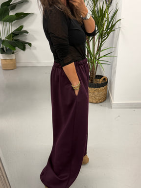 Button Front Balloon Cuff Joggers - Aubergine (Size 12-20)