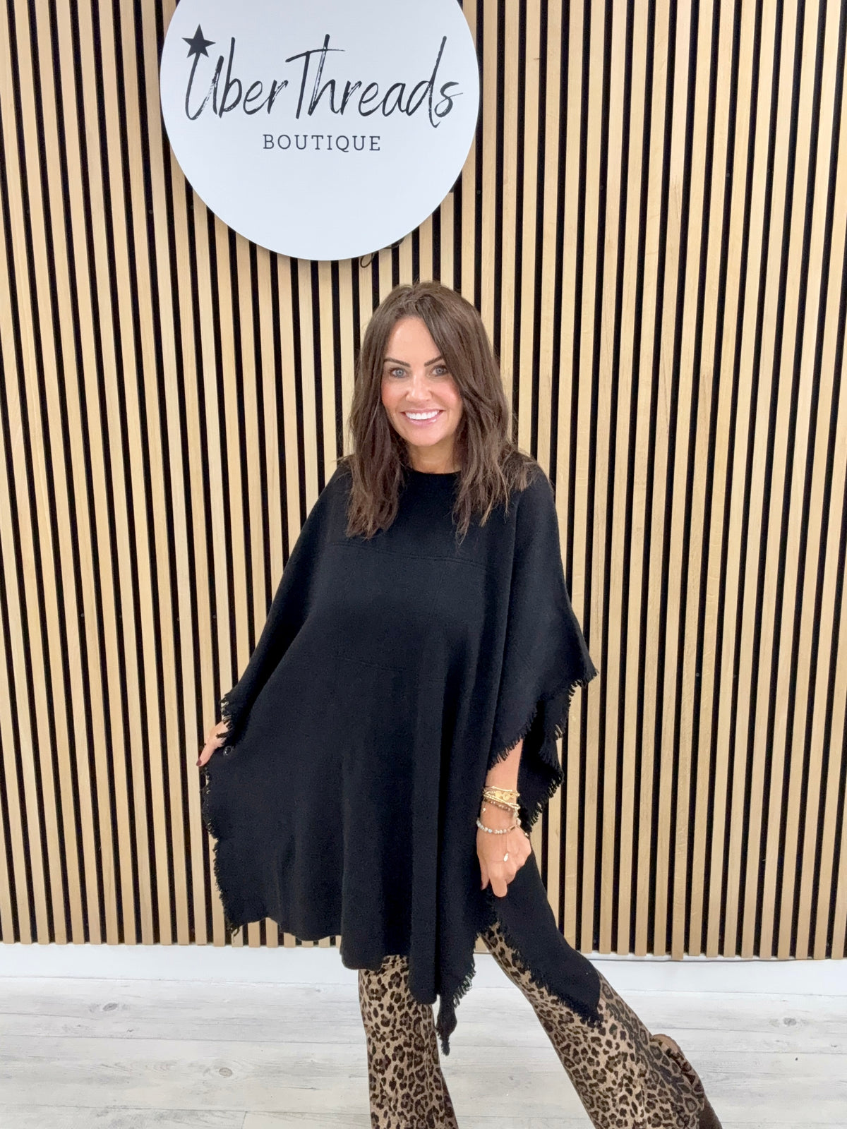 The Frayed Button Poncho - Black