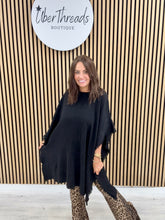 The Frayed Button Poncho - Black