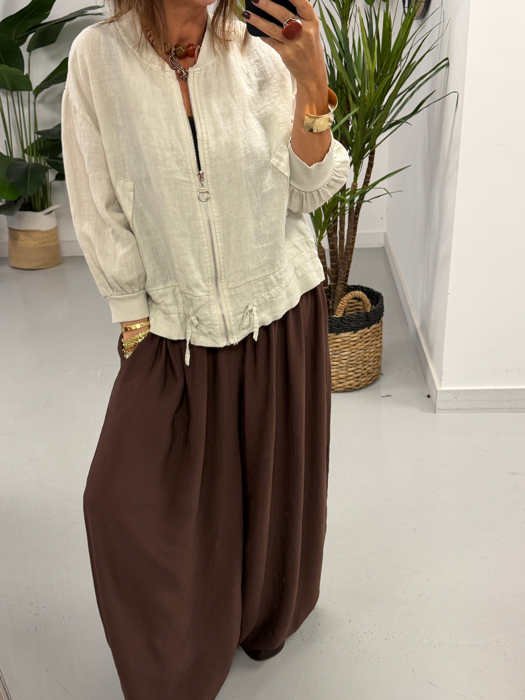 Linen Bomber Jacket - Cream