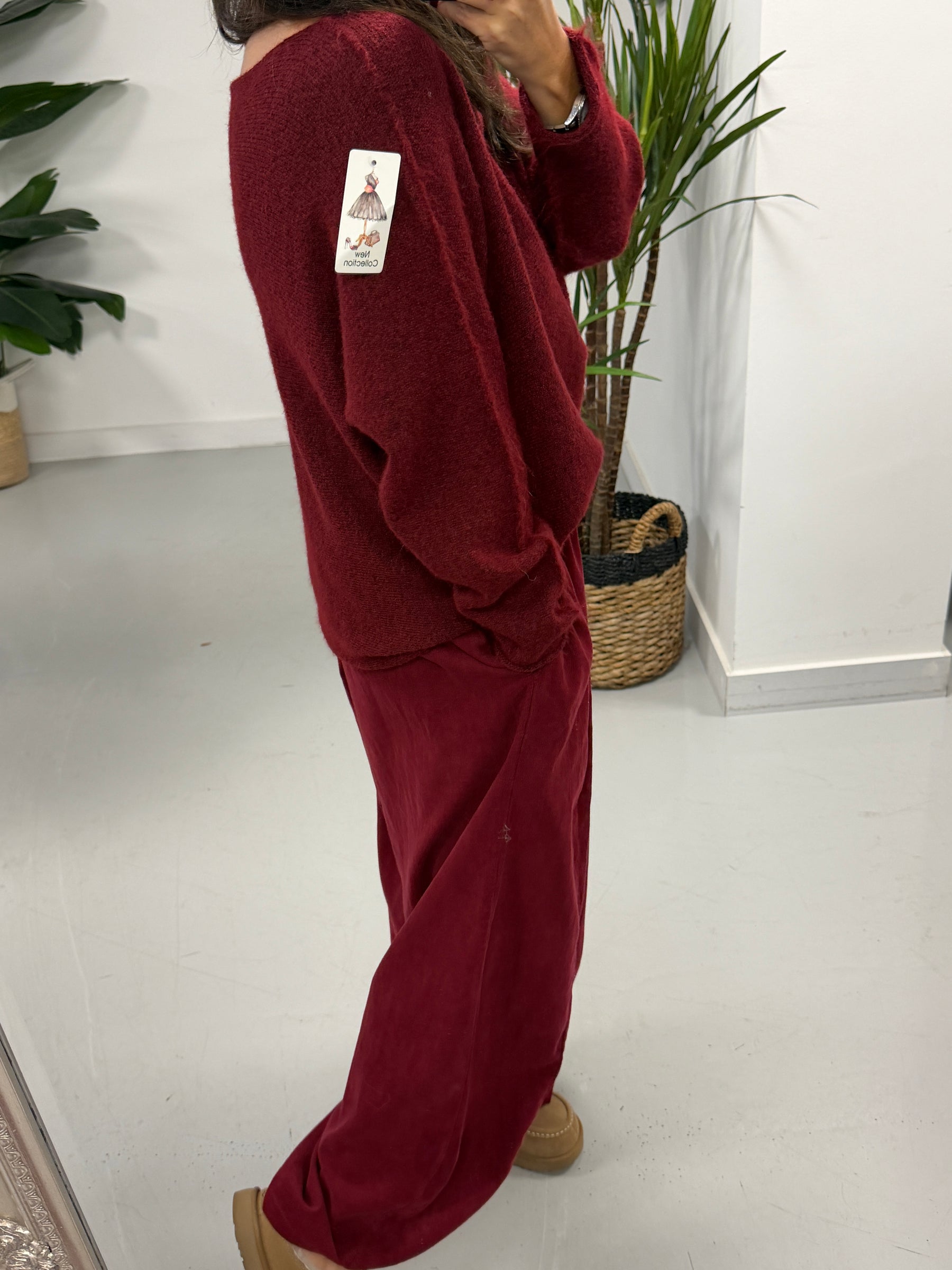 Slash Neck Knit  - Wine (Size 10-16)