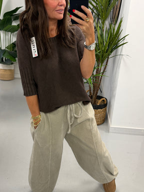 Crop Sleeve Boat Neck Knit - Chocolate (Size 10 - 16)