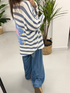 The Daisy/Stripe Soft Knit - Denim Blue