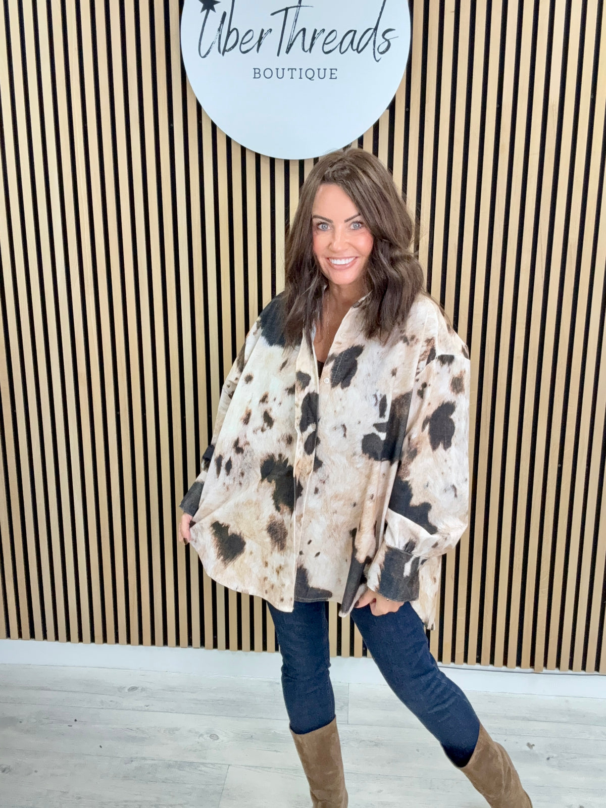 Zeta Otto Cow Print Needlecord Shirt