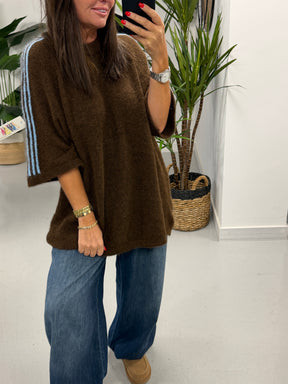 Stripe Long Line Knit  - Chocolate/Blue
