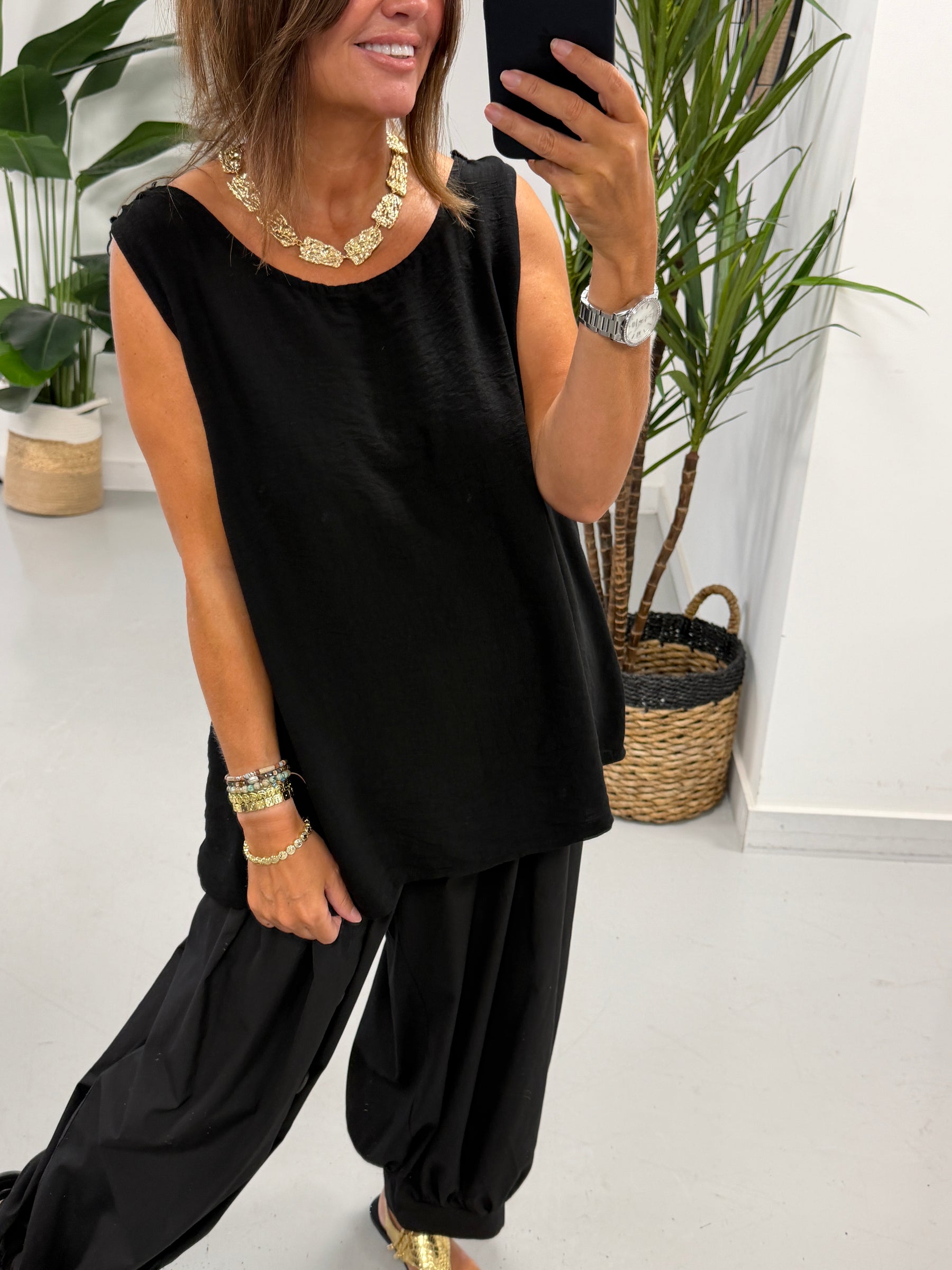 Sorrento Crochet Back Top - Black