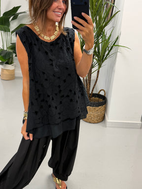 Willow Bloom Layered Tunic - Black