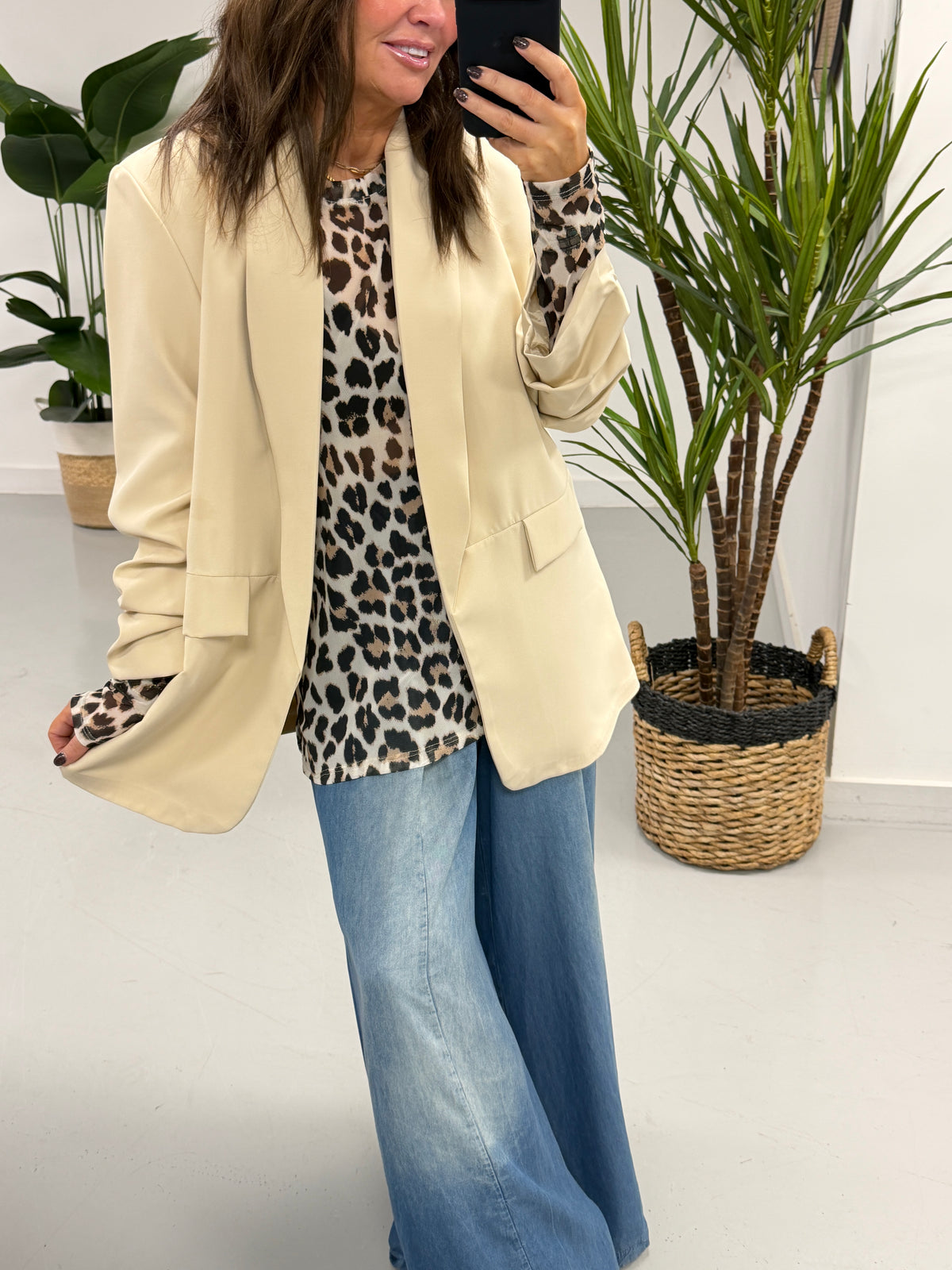 Ruched Sleeve Blazer - Stone (sized)