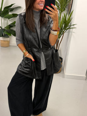 Soft Touch PU Gilet - Black