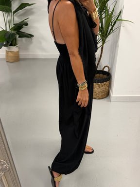 Wrap Crinkle Balloon Jumpsuit - Black
