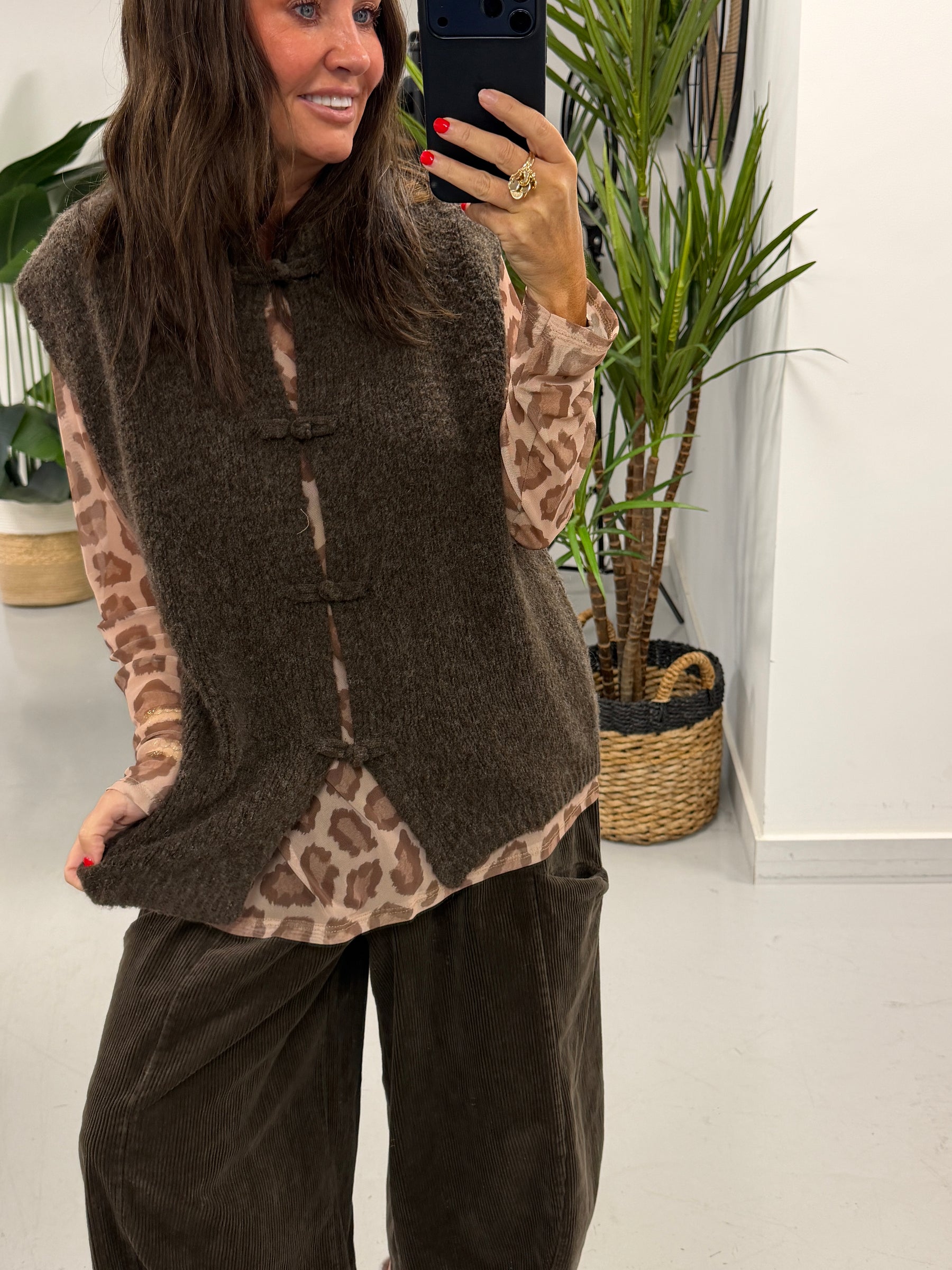 Shanghai Sleeveless Knit Chocolate  (Size 12-18)