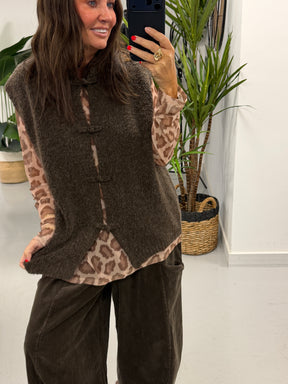 Shanghai Sleeveless Knit Chocolate  (Size 12-18)