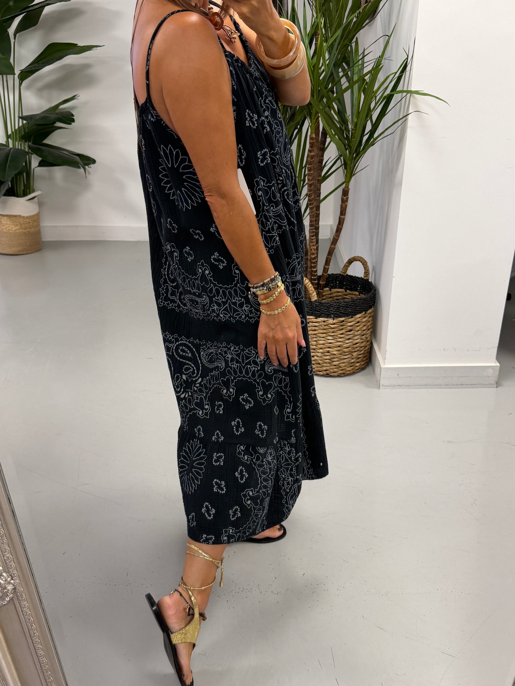 Valencia Bandana Midi Slouch Dress - Black