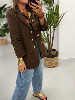 PRE ORER Military Ruched Sleeve Blazer - Chocolate