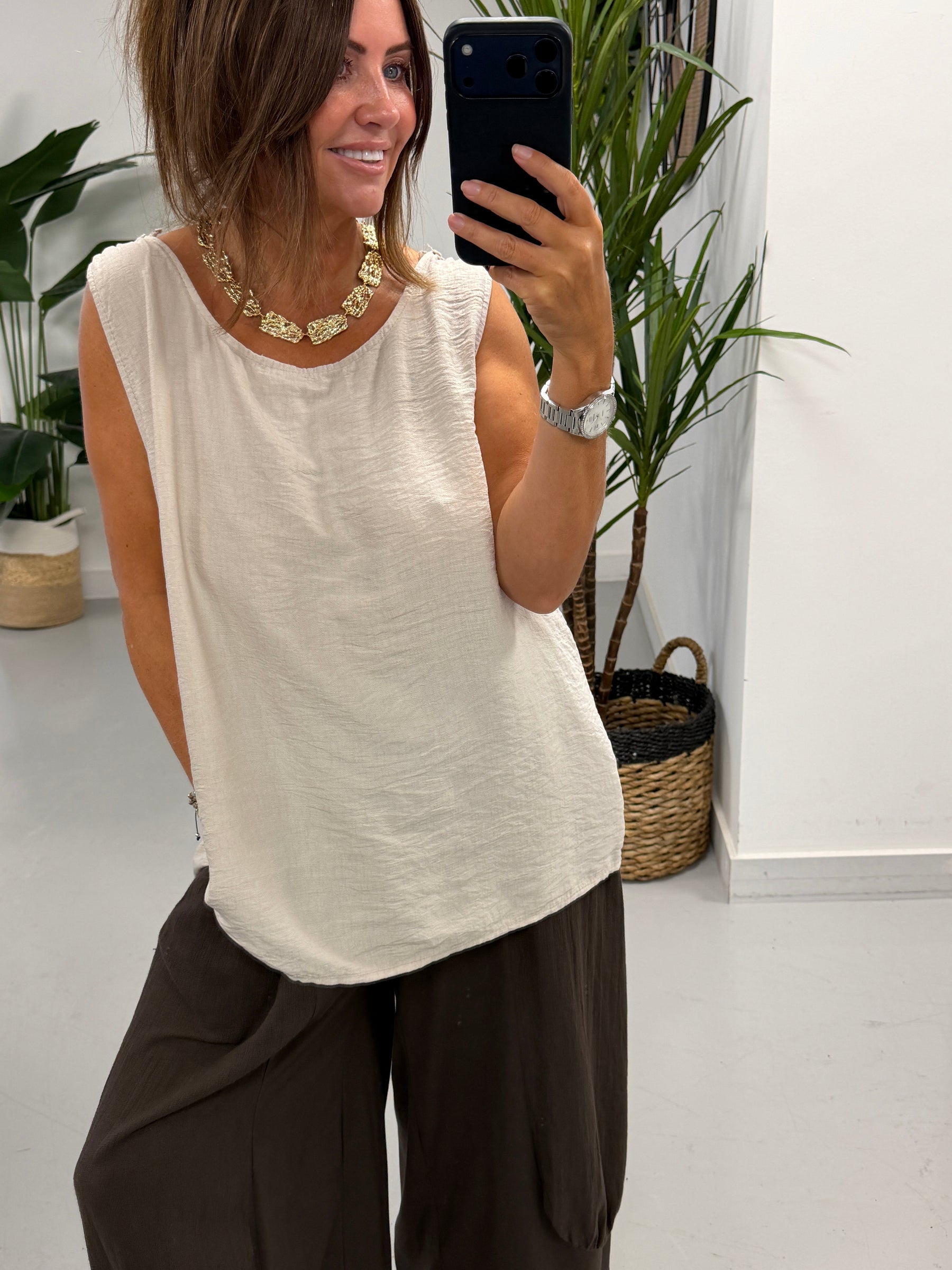 Sorrento Crochet Back Top - Stone