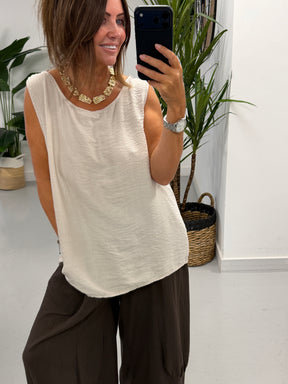 Sorrento Crochet Back Top - Stone