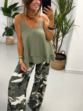 Layered Cotton Cami  -Khaki