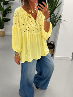 The Relaxed Boho Smock Top - Lemon