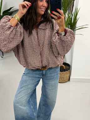 The Plaid Slouchy Bomber - Wine