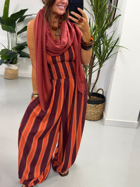 The Sienna Sunset Stripe Jumpsuit - Rust