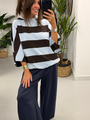 Sunset Stripe Elasticated Hem - Blue/Chocolate  (Size 10-16)