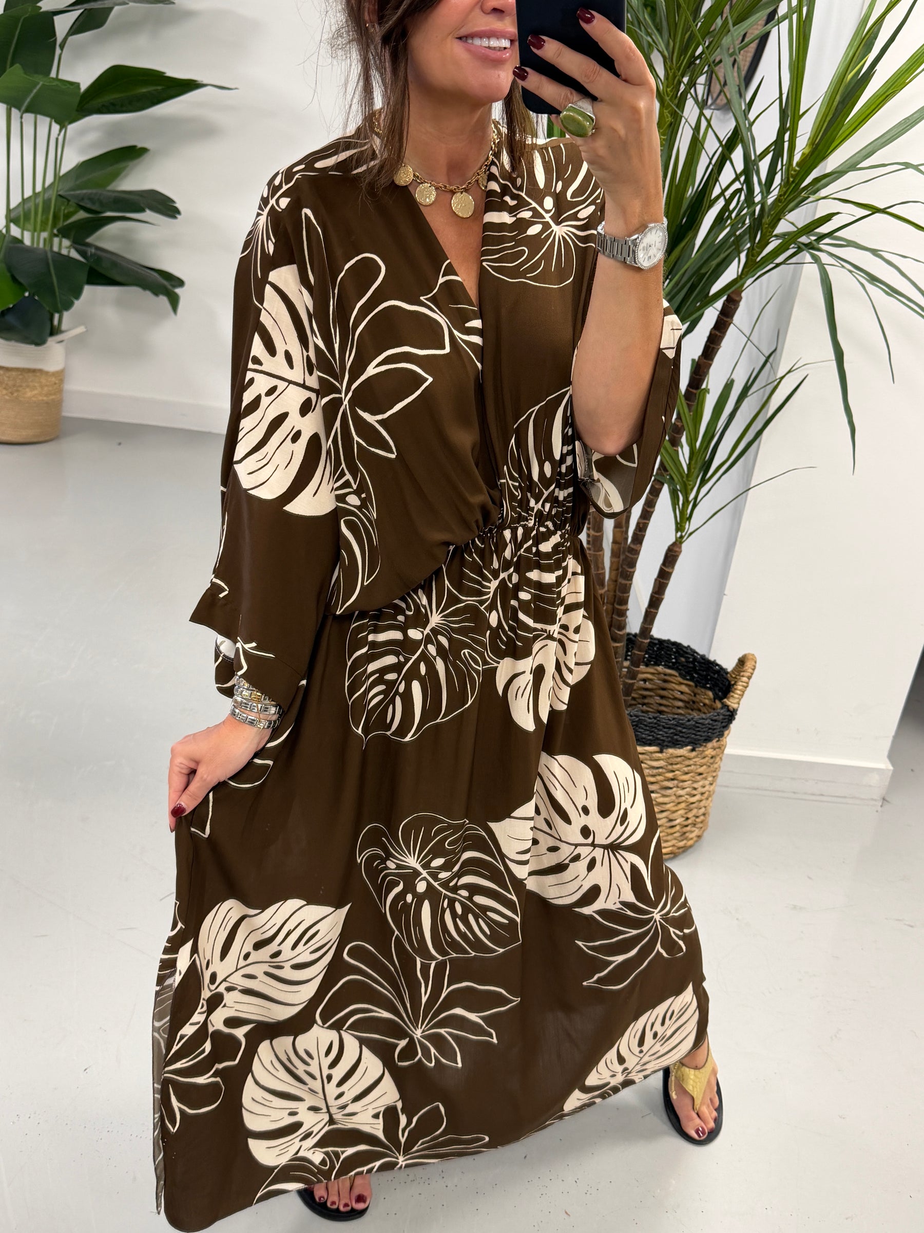 Leaf Cross Over Dress - Chocoate