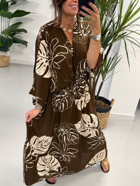 Leaf Cross Over Dress - Chocoate