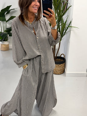 The Gingham Split Wide Leg Trousers - Chocolate