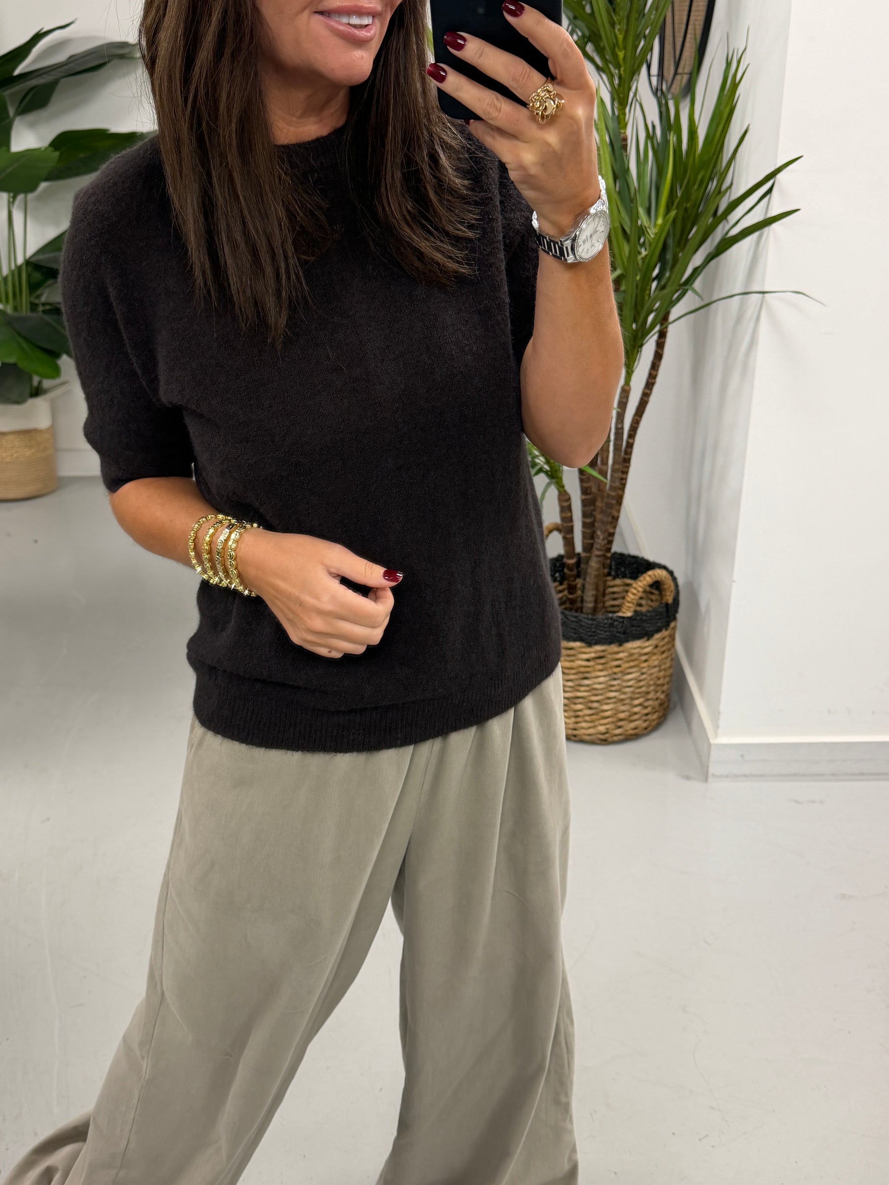 The Drift Crop Sleeve Knit - Chocolate (Size 10-14)